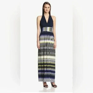 LONDON TIMES Women’s Medallion Print  Blue Stretch Sleeveless Maxi Dress Size 12